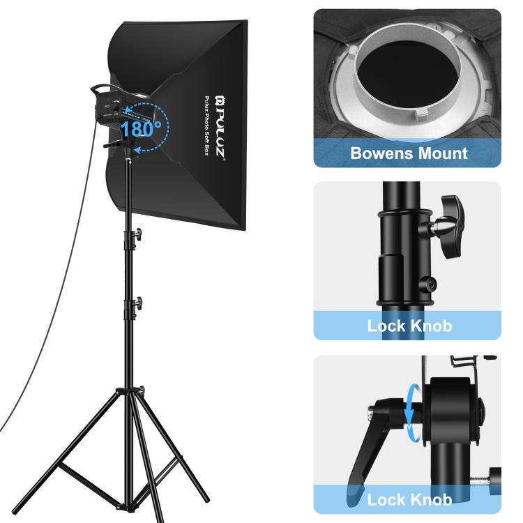 PULUZ 120W Photo Studio Strobe Flash Light Kit with Softbox Reflector & Tripod, Rectangle 120W 2700K-6500K Light Kit US Plug, Rectangle 120W 2700K-6500K Light Kit AU Plug, Rectangle 120W 2700K-6500K Light Kit EU Plug                                    ...