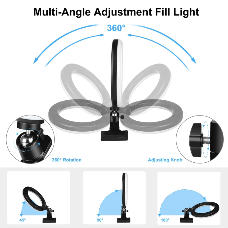 PULUZ 7.9 inch 20cm Ring Selfie Light + Monitor Clip 3 Modes USB Dimmable Dual Color Temperature LED Curved Vlogging Photography Video Lights Kits with Phone Clamp, 7.9 inch+Clip