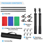 PULUZ 2x2m Photo Studio Background Support Stand Backdrop Crossbar Bracket Kit with Red / Blue / Green Backdrops, 2 x 2m(double stands), 2x3m (Double stands)