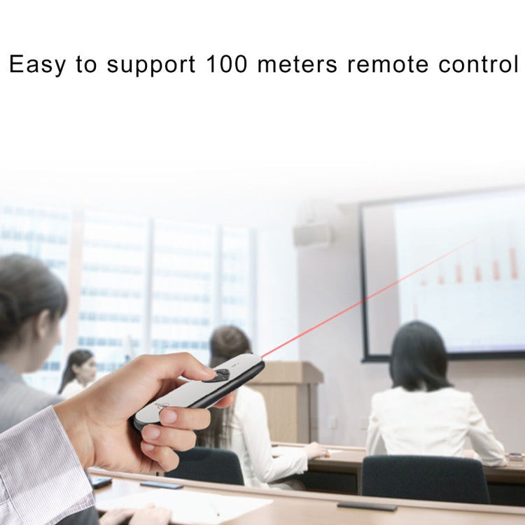 ASiNG A800 USB Charging 2.4GHz Wireless Presenter PowerPoint Clicker Representation Remote Control Pointer, Control Distance: 100m, Distance: 100m(Black), Distance: 100m(White)