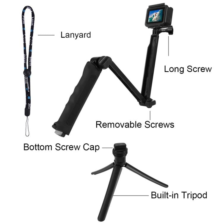 PULUZ 3-Way Grip Foldable Tripod Selfie-stick Extension Monopod for DJI, Insta360, GoPro and Other Action Cameras, Length: 20-58cm, Length: 20-58cm, Length: 20-58cm(AE)