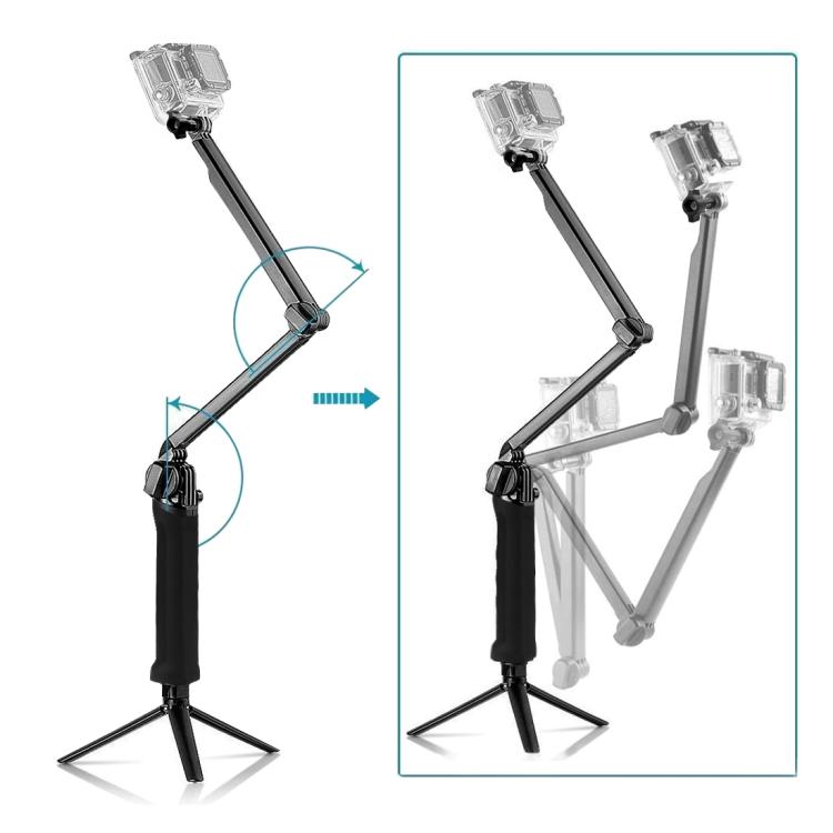 PULUZ 3-Way Grip Foldable Tripod Selfie-stick Extension Monopod for DJI, Insta360, GoPro and Other Action Cameras, Length: 20-58cm, Length: 20-58cm, Length: 20-58cm(AE)