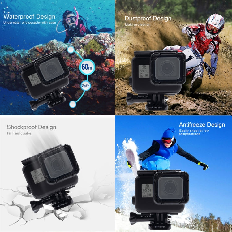 PULUZ 60m Waterproof Housing Protective Case for GoPro HERO(2018) / HERO7 Black /6 /5, with Buckle Basic Mount & Screw, No Need to Remove Lens, 2 in 1 for HERO5, 2 in 1 for HERO5 (AE)