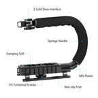PULUZ U/C Shape 3-Head Cold Shoes Portable Handheld DV Bracket Stabilizer for All SLR Cameras and Home DV Camera, C-Shaped Bracket(AE), C-Shaped Bracket