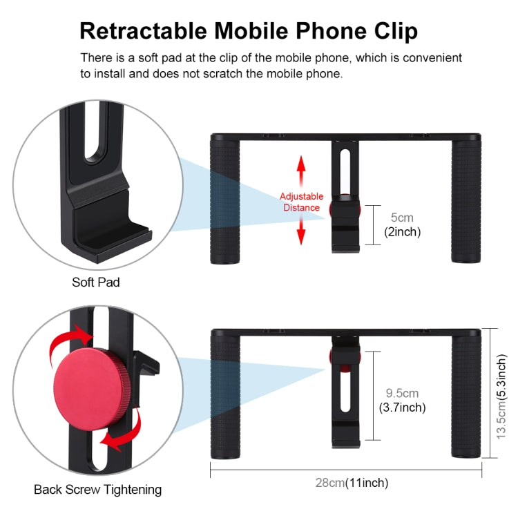 PULUZ Vlogging Live Broadcast Smartphone Video Rig Filmmaking Recording Handle Stabilizer Aluminum Bracket for iPhone, Galaxy, Huawei, Xiaomi, HTC, LG, Google, and Other Smartphones, Aluminum Bracket