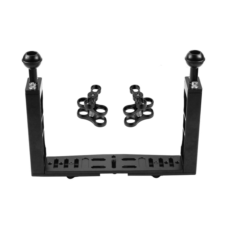 PULUZ Dual Handle Aluminium Tray Stabilizer with Dual Ball Aluminum Alloy Clamp for Underwater Camera Housings, Dual Ball