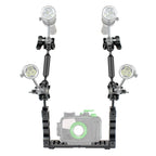 PULUZ Dual Handle Aluminium Tray Stabilizer with 2 x Dual Ball Aluminum Alloy Clamp & 2 x 7 inch Floating Arm for Underwater Camera Housings, 2 x Dual Ball(Black), 2 x Dual Ball(Blue), 2 x Dual Ball(Red)