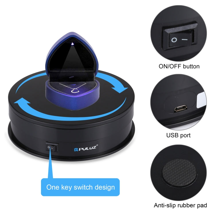 PULUZ 15cm USB Electric Rotating Turntable Display Stand Video Shooting Props Turntable for Photography, Load 1-5kg, 15cm Load 1-5kg Black, 15cm Load 1-5kg White