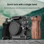 PULUZ Universal Slide Quick Release Side Wooden Handle with Cold Shoe Mount for Camera Cage Stabilizer, Quick Release Side Wooden Handle