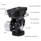 PULUZ 2-Way Pan/Tilt Tripod Head Panoramic Photography Head with Quick Release Plate & 3 Bubble Level, 2-Way Pan/Tilt Tripod