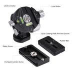 PULUZ 2-Way Pan/Tilt Tripod Head Panoramic Photography Head with Quick Release Plate & 3 Bubble Level, 2-Way Pan/Tilt Tripod