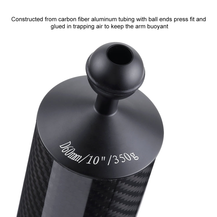 PULUZ 10.82 inch 27.5cm Length 60mm Diameter Dual Balls Carbon Fiber Floating Arm, Ball Diameter: 25mm, Buoyancy: 350g, 10 inch 350g Buoyancy