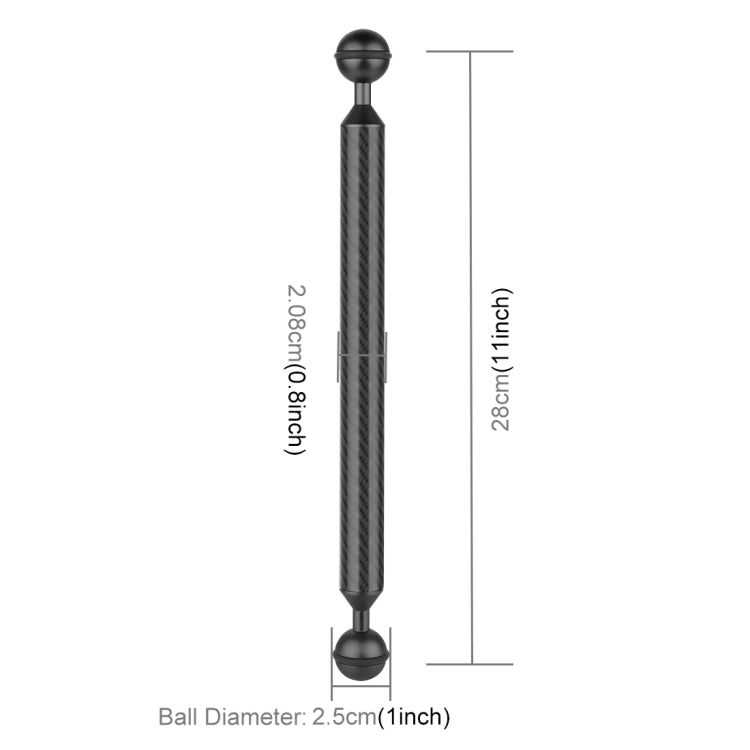 PULUZ 11 inch 28cm Length 20.8mm Diameter Dual Balls Carbon Fiber Floating Arm, Ball Diameter: 25mm, 11 inch Black, 11 inch Blue, 11 inch Red