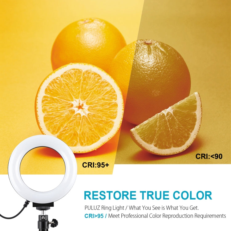 PULUZ Round Base Desktop Holder + 4.7 inch 12cm 3 Modes USB Dimmable LED Ring Vlogging Video Light, Adjustable Height: 15.5cm-25.5cm, Desktop Mount+4.7 inch