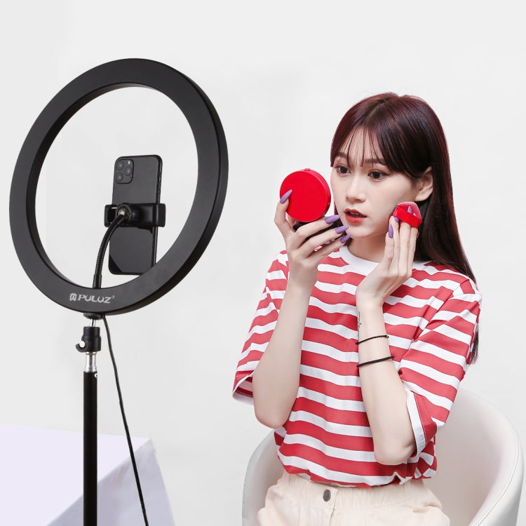 PULUZ 11.8 inch 30cm USB 3 Modes Dimmable LED Ring Vlogging Selfie Photography Video Lights with Cold Shoe Tripod Ball Head & Phone Clamp, 11.8 inch