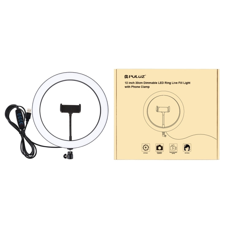 PULUZ 11.8 inch 30cm USB 3 Modes Dimmable LED Ring Vlogging Selfie Photography Video Lights with Cold Shoe Tripod Ball Head & Phone Clamp, 11.8 inch