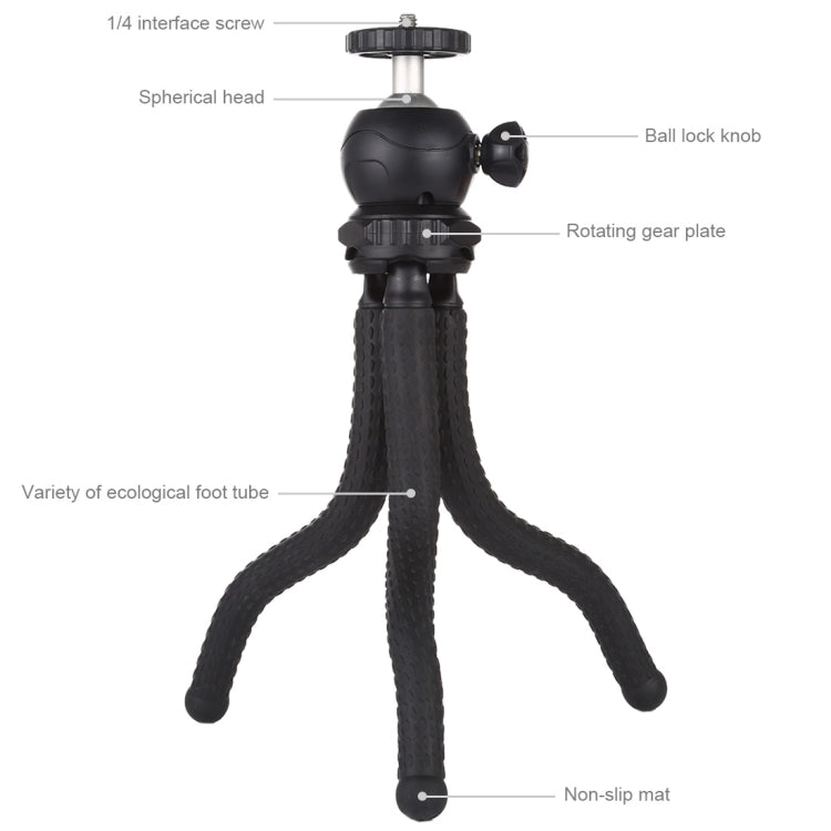 PULUZ Mini Octopus Flexible Tripod Holder with Ball Head for DJI, Insta360, GoPro and Other Action Cameras, SLR Cameras, Cellphone, Size: 25cmx4.5cm, 25cm Tripod(US), 25cm Tripod