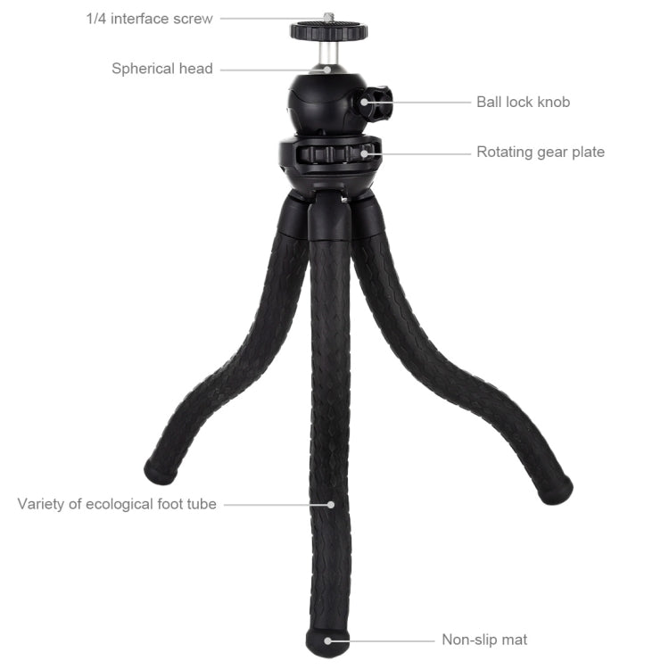 PULUZ Mini Octopus Flexible Tripod Holder with Ball Head for SLR Cameras, DJI, Insta360, GoPro and Other Action Cameras, Cellphone, Size:30cmx5cm, 30cm Tripod