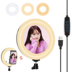 PULUZ 7.9 inch 20cm USB 3 Modes Dimmable Dual Color Temperature LED Curved Light Ring Vlogging Selfie Photography Video Lights with Mirror, 7.9 inch with mirror
