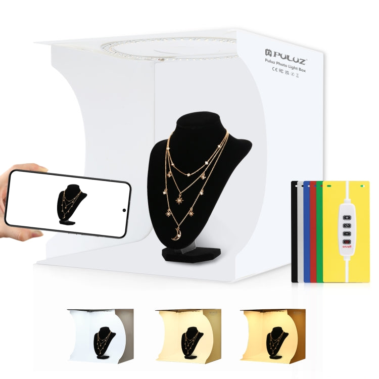 PULUZ 30cm Folding Portable Ring Light Board Photo Lighting Studio Shooting Tent Box Kit with 6 Colors Backdrops (Black, White, Yellow, Red, Green, Blue), Unfold Size: 31cm x 31cm x 32cm, 30cm Box(RU), 30cm Box