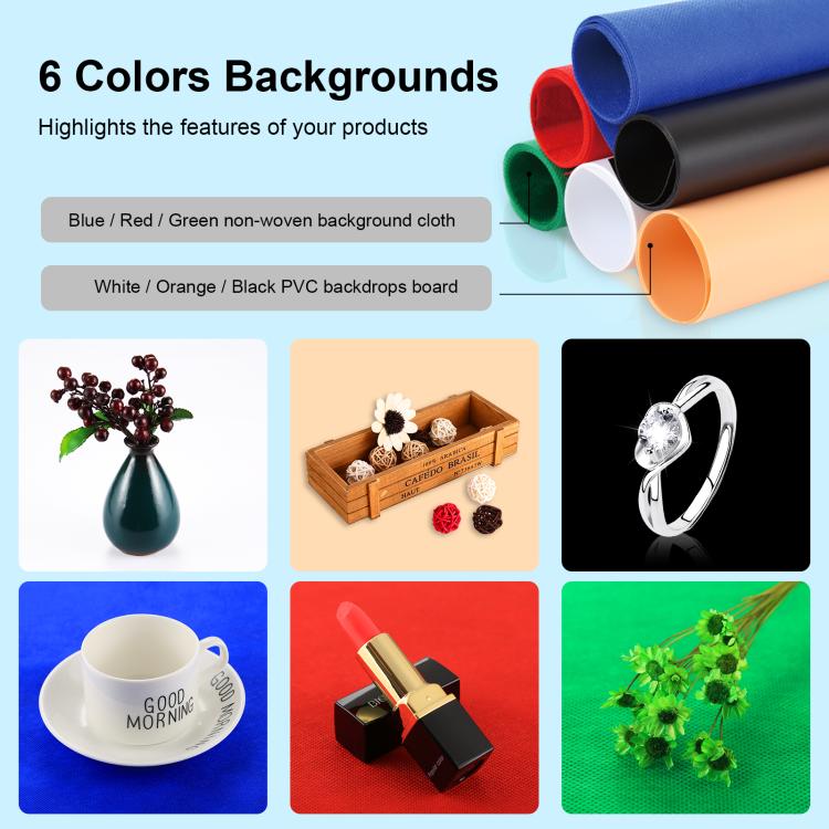 PULUZ 40cm Folding Portable White Light Dimmable Photo Lighting Studio Shooting Tent Box Kit with 6 Colors (Black, Orange, White, Red, Green, Blue) Backdrops, 40cm Box(UK/AE), 40cm Box(US), 40cm Box(UK), 40cm Box(EU), 40cm Box(AU)