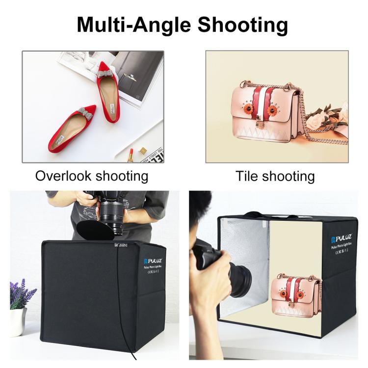 PULUZ 40cm Folding Portable Ring Light USB Photo Lighting Studio Shooting Tent Box with 6 x Dual-side Color Backdrops, Size: 40cm x 40cm x 40cm, 40cm Box Black RU, 40cm