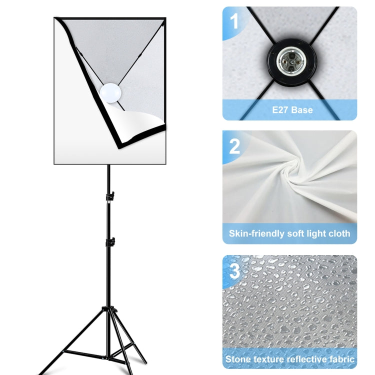 PULUZ 50x70cm Studio Softbox + 2m Tripod Mount + Single 220V E27 30W 5700K White Light LED Bulb Photography Kit, Single Bulb EU Plug, Single Bulb US Plug, Single Bulb EU Plug (RU)