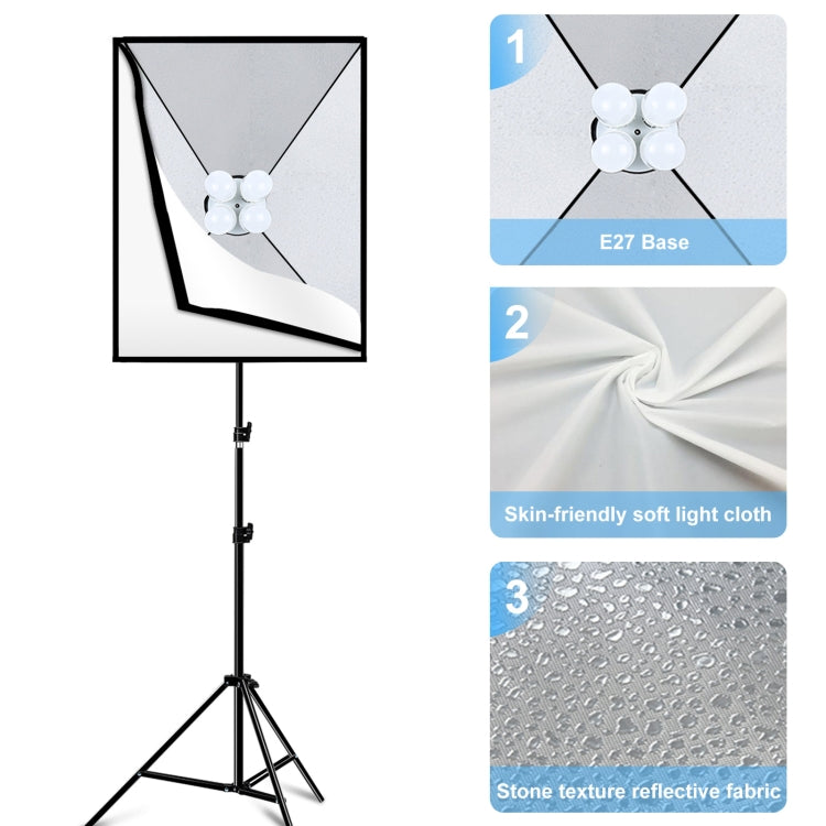 PULUZ 50x70cm Studio Softbox + 2m Tripod Mount + 4 x 220V E27 20W 5700K White Light LED Light Bulb Photography Lighting Kit, 4 x Bulb EU Plug (RU), 4 x Bulb EU Plug, 4 x Bulb US Plug