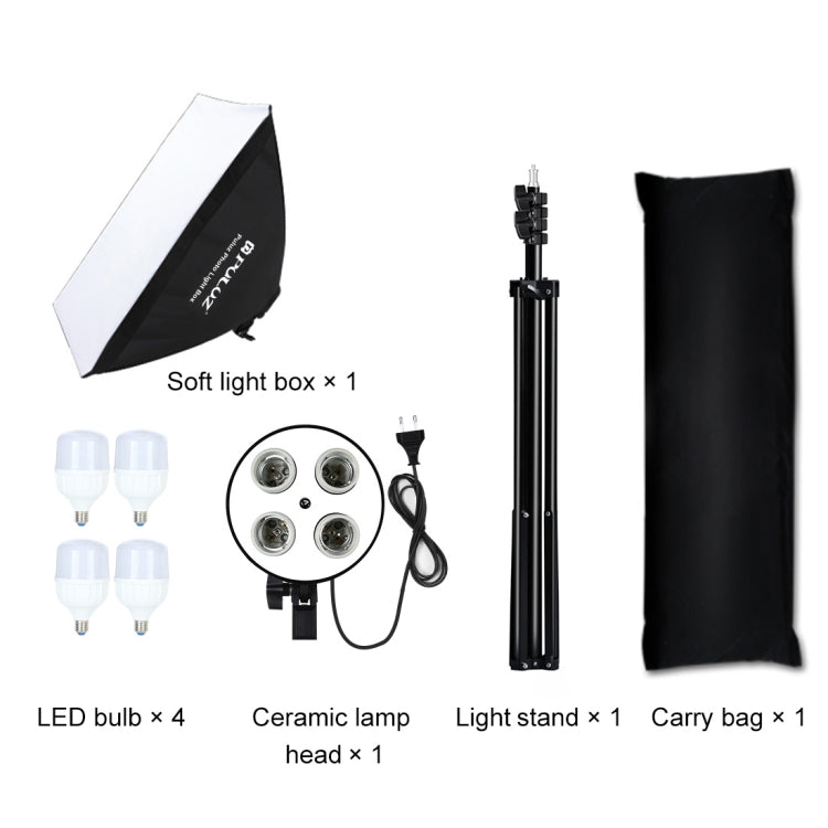 PULUZ 50x70cm Studio Softbox + 2m Tripod Mount + 4 x 220V E27 20W 5700K White Light LED Light Bulb Photography Lighting Kit, 4 x Bulb EU Plug (RU), 4 x Bulb EU Plug, 4 x Bulb US Plug