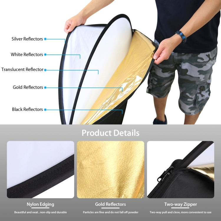 PULUZ 110cm 5 in 1 (Silver / Translucent / Gold / White / Black) Folding Photo Studio Reflector Board, 110cm Reflector(AE), 110cm Reflector
