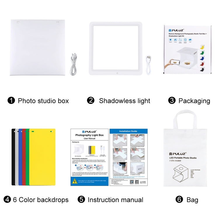 PULUZ Mini LED Photography Shadowless Light Lamp Panel Pad + Studio Shooting Tent Box, Acrylic Material, 20cm x 20cm Effective Area, 20cm(2 LED) + Shadowless Light(RU), 20cm(2 LED) + Shadowless Light
