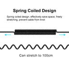 PULUZ 3.5mm TRRS Male to 8 Pin Male Live Microphone Audio Adapter Spring Coiled Cable for iPhone, Cable Stretching to 100cm, 3.5mm Male to 8 Pin