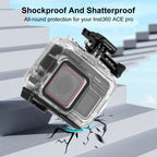 For Insta360 Ace Pro PULUZ 60m Underwater Waterproof Housing Case with Base Adapter & Screw, For Insta360 Ace Pro  Underwater Case