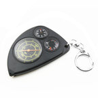 3-in-1 Portable Map Distance Measuring Measurer + Compass + Thermometer with Key Chain for Outdoor Camping Hiking, 3-in-1 (Black)
