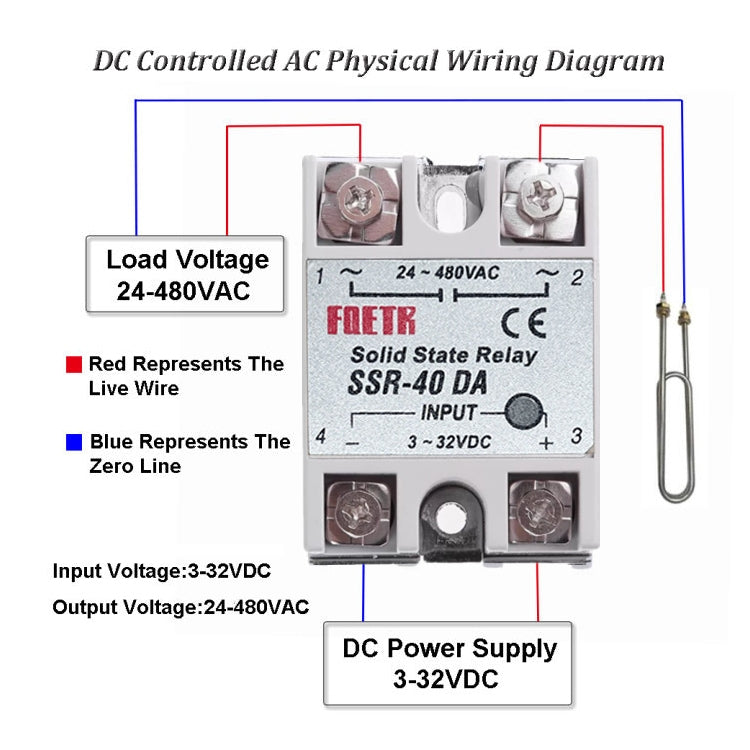 SSR-40DA AC 24-480V Solid State Relay for PID Temperature Controller, Input: DC 3-32V, SSR-40DA