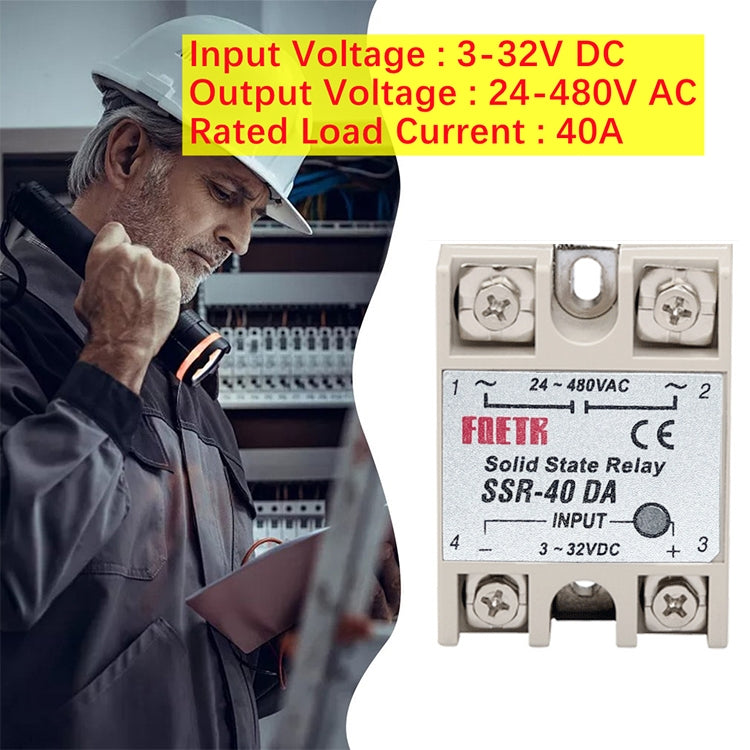 SSR-40DA AC 24-480V Solid State Relay for PID Temperature Controller, Input: DC 3-32V, SSR-40DA
