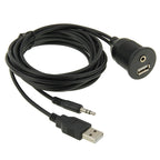 USB 2.0 & 3.5mm Male to Female Extension Cable with Car Flush Mount, Length: 2m, USB 2.0 & 3.5mm Male to Female
