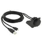 USB 2.0 & Micro HDMI (Type-D) Male to USB 2.0 & HDMI (Type-A) Female Adapter Cable with Car Flush Mount, Length: 2m, USB 2.0 & Micro HDMI Male to USB 2.0 & HDMI Female