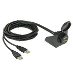 2 USB 2.0 Male to Female Extension Cable with Car Flush Mount, Length: 2m, 2 USB 2.0 Male to Female