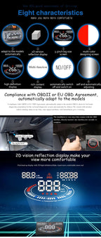E300 5.5 inch Car OBDII / EUOBD HUD Vehicle-mounted Head Up Display Security System, Support Speed & Fuel Consumption, Overspeed Alarm,  Fuel Consumption, Water Temperature, etc., E300