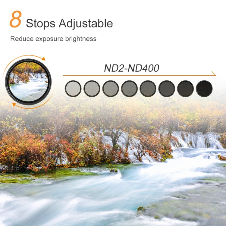 72mm ND Fader Neutral Density Adjustable Variable Filter ND 2 to ND 400 Filter, 72mm