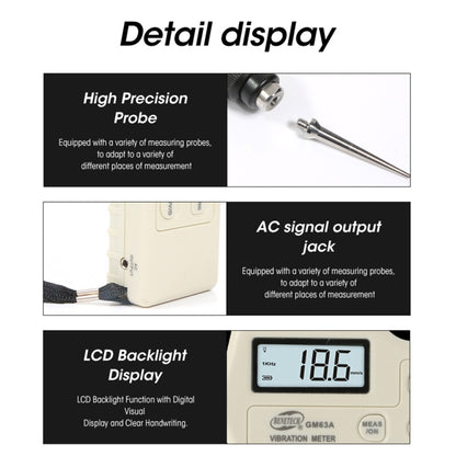 BENETECH GM63A Vibration Meter Digital Tester Vibrometer Analyzer Acceleration Velocity, BENETECH GM63A