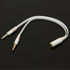 3.5mm female to 3.5mm Male Microphone Jack + 3.5mm Male Earphone Jack Adapter Cable, White