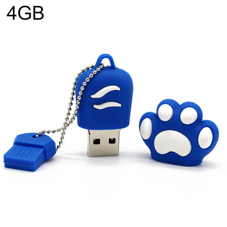 4GB Bear Paw Shaped Silicone USB 2.0 Flash Disk with Anti Dust Cup, 4GB (Blue)