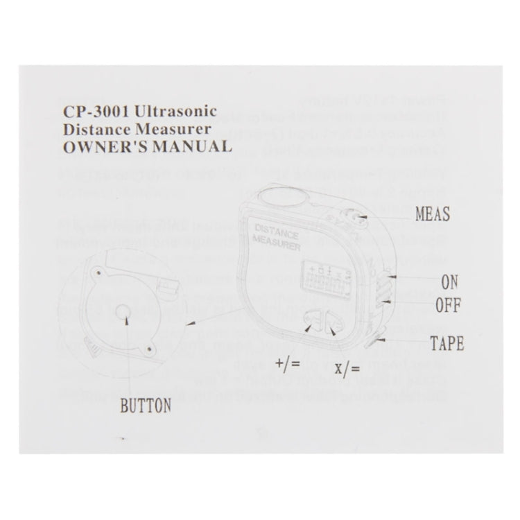 CP-3001 Ultrasonic Distance Measurer Laser Point with 1m Tape Measurer