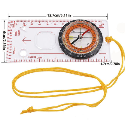 2 in 1 Compass with Map Measuring Ruler Lanyard Emergency Survival Tool, 2 in 1