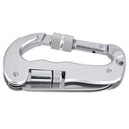 Heavy Duty D Shape Carabiner Clip-On Clamp Key Chain Hook with Dual Knife & LED Torch, D Shape + Knife