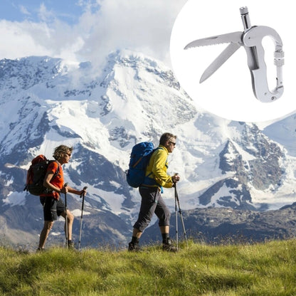 Heavy Duty D Shape Carabiner Clip-On Clamp Key Chain Hook with Dual Knife & LED Torch, D Shape + Knife