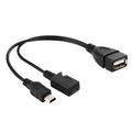 USB 2.0 Female to Mini USB AM + Micro 5 Pin AF Cable, Length: 20cm, Mini USB + Micro AF, 20cm