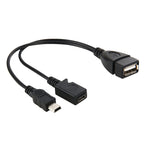 USB 2.0 Female to Mini USB AM + Micro 5 Pin AF Cable, Length: 20cm, Mini USB + Micro AF, 20cm